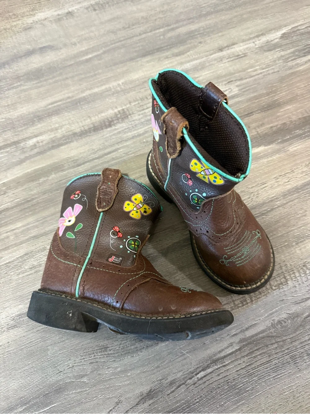 Justin Kids Brown Butterfly Western Boots